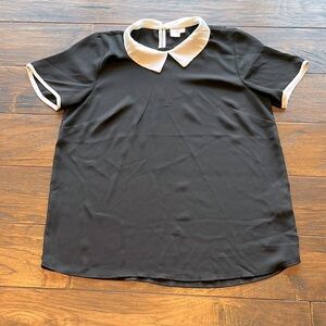 Simons Slightly Sheer Blouse in Black with a White Collar